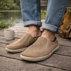 OluKai Mens Nobu Mesh Slip‎ On Loafers Casual Shoes Size 10 EU 43 Khaki